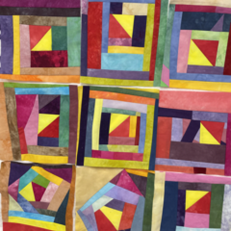 Close up of charity scrap improv quilt